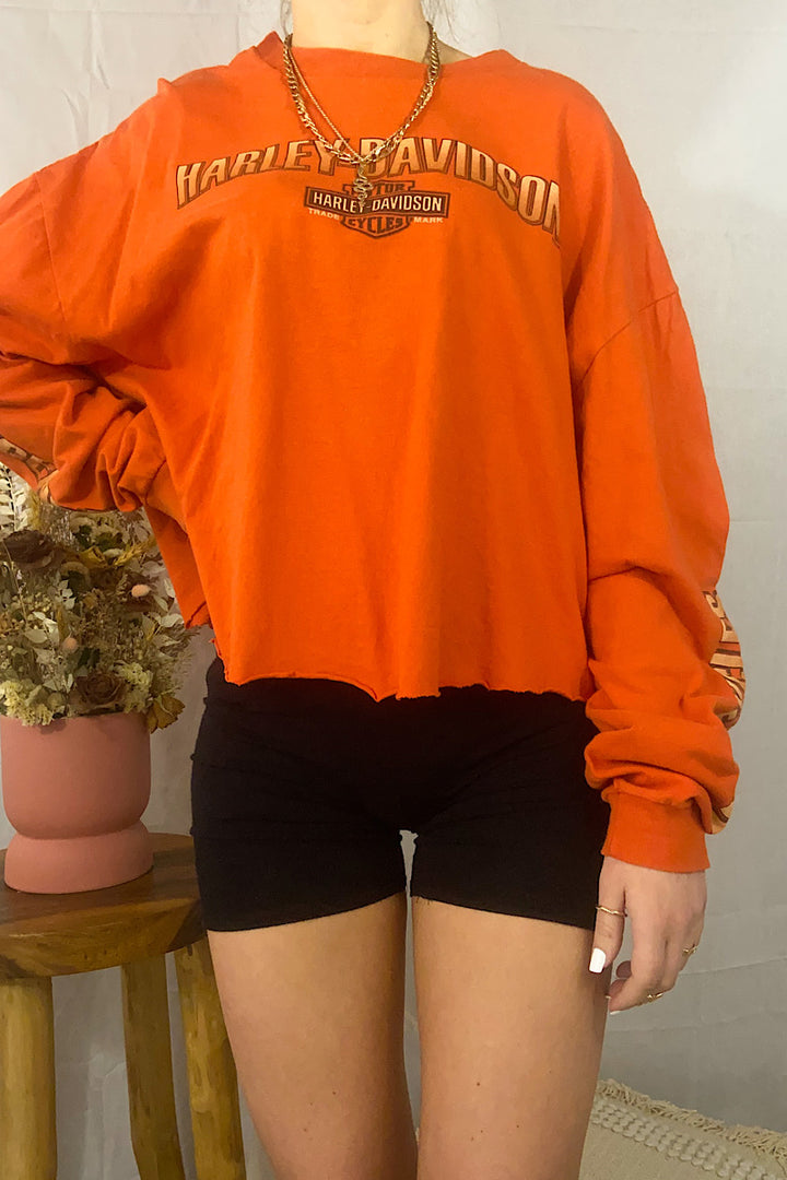 Harley Davidson Long Sleeve Cropped Tee - XL