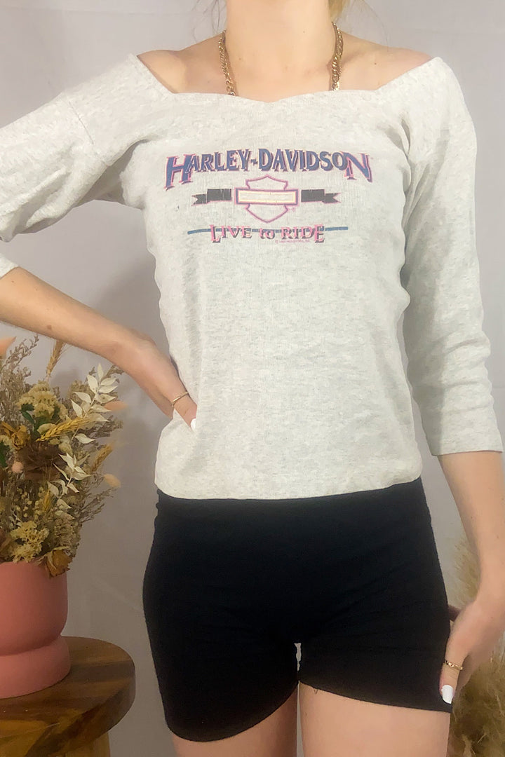 Vintage Harley Davidson Cropped Long Sleeve Tee